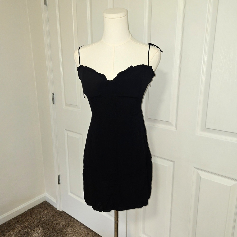 Wilfred Mini Dress Womens 10 Black Tie Strap Sweetheart Smocked PBV4-80301